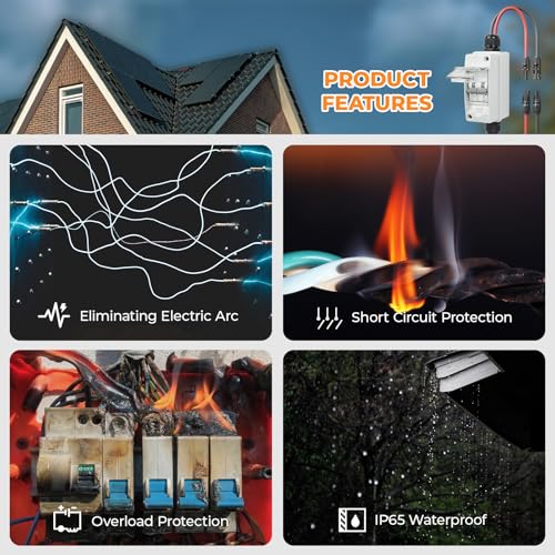 Solar Panel Disconnect Switch 400V DC/AC 20A Miniature Circuit Breaker with DIN Rail Box Enclosure Outdoor Small Breaker Box IP65 Waterproof UV-Proof for Solar PV Homes, Battery (20 Amp) - style: 400V 20A