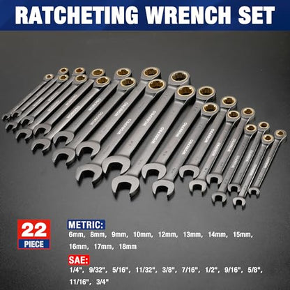 WORKPRO 22 PCS Ratchet Combination Wrench Set with Tool Box, Nickel Plating - style: Regular & Nickel Plating