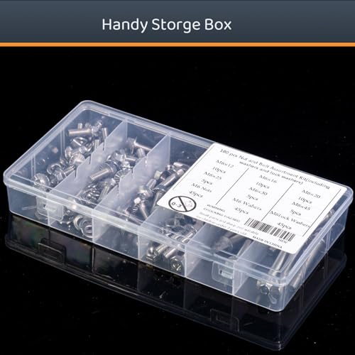 M6-1.0 x 12/16/20/30/45 Flange Hex Bolt Assortment Kit, 180pcs Stainless Steel Metric Flange Head Bolts and Nuts Set. - size: M6, style: Flange Head