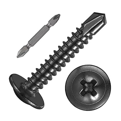 (200 pcs) Wensilon #10×1” for Sheet Metal Self-Tapping Screws 410 Black Stainless Steel Truss Head High-Strength Quick Tapping - color: Black, size: #10X1"