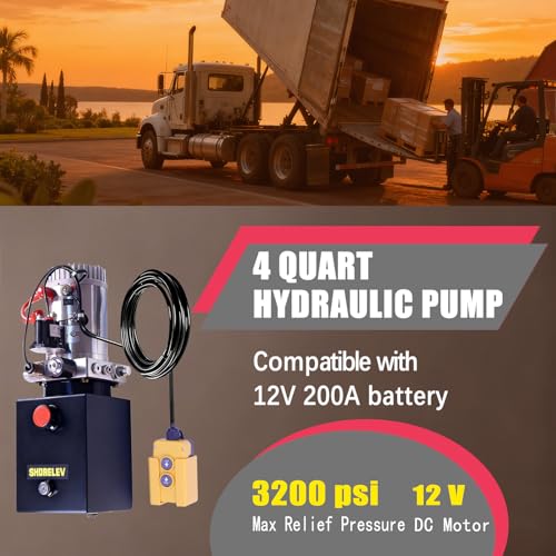 Hydraulic Power Units, 12V DC Hydraulic Pump 4L Iron Hydraulic Power Unit for Car Lifting, Dump Trailer, Industrial Applications - color: Black, size: 12V DC 4QT Iron