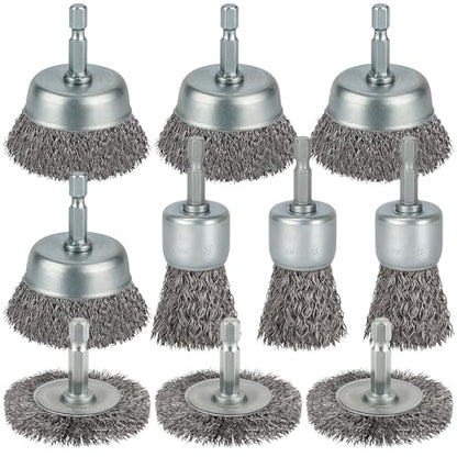 10 Pcs Wire Brush for Drill, Coarse Carbon Steel Crimping Wire Wheel