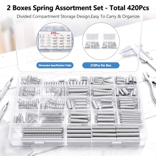 420 Pcs Spring Assortment Kit,20 Different Sizes Zinc Plated Springs Set