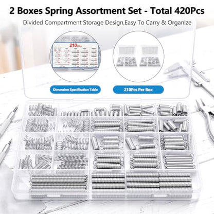 420 Pcs Spring Assortment Kit,20 Different Sizes Zinc Plated Springs Set
