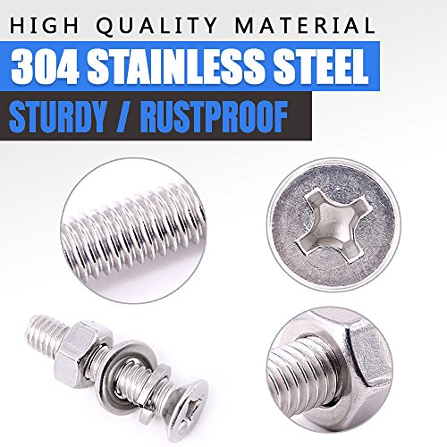 Glarks 665Pcs 304 Stainless Steel M3 M4 M5 M6 Phillips Flat Head Machine Screws Bolts Nuts and Flat Gasket Spring Washers Assortment Set, Full Thread - style: Flat head screws