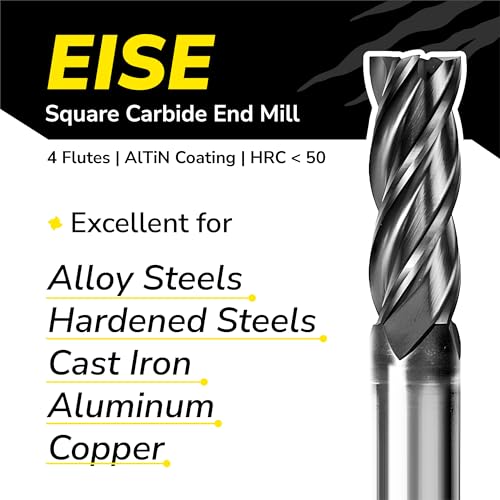 SPEED TIGER EISE 3/8" Carbide Square End Mill - 4 Flutes Milling Bits Set for Alloy Steels, Hardened Steels, Aluminum, Copper, Cast Iron, HRC 50 Deg AlTiN Coating, CNC Router Bits (3pcs) - size: 3/8 in