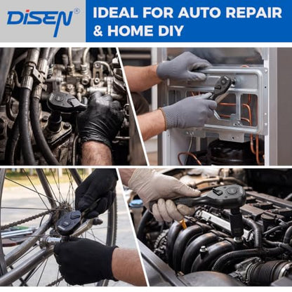 DISEN 3PCS Stubby Ratchet Set 1/2", 3/8", 1/4" Drive Socket Wrench, Black - size: 3PC Black Stubby Ratchet Set