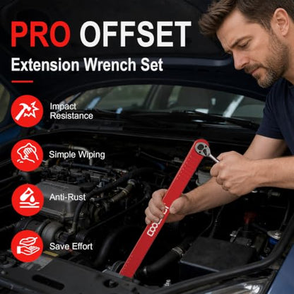 3/8 inch Pro Offset Extension Wrench Impact Wrench Extender Tool Socket Set - color: Red, size: 16.34inch