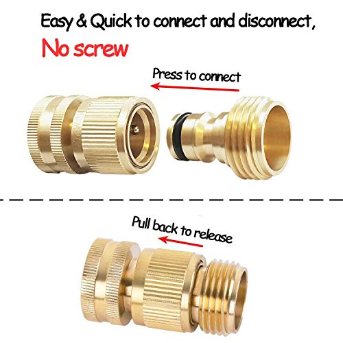 HQMPC Garden Hose Quick Connect Solid Brass Quick Connector Garden Hose Fitting Water Hose Connectors Garden Hose Disconnect 3/4 inch GHT (2Sets) (2Female+2Male) - size: 2 Sets
