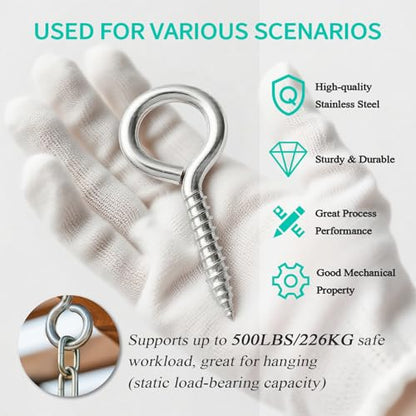 2PCS 4inch Heavy Duty Screw Eye Hooks, M8 Large Eye Screw Self-Tapping Bolt