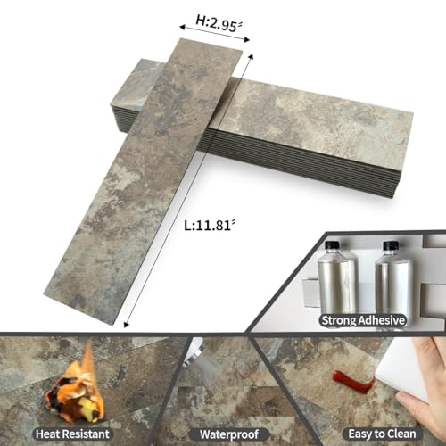AULIGET 40-Piece Beige & Brown Slate Peel and Stick Backsplash Wall Tiles, 3" x 12" PVC Faux Stone Stick on Tiles for Backsplash Kitchen, Bathroom, Laundry Room, Camper, Fireplace - color: Beige & Brown Slate, size: 40 Pieces, 3"x12"x0.12"