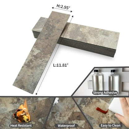AULIGET 40-Piece Beige & Brown Slate Peel and Stick Backsplash Wall Tiles, 3" x 12" PVC Faux Stone Stick on Tiles for Backsplash Kitchen, Bathroom, Laundry Room, Camper, Fireplace - color: Beige & Brown Slate, size: 40 Pieces, 3"x12"x0.12"