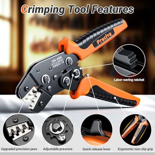 Preciva Spade Connector Crimping Kit, 28 Types Wire Connector Kit Wire Crimper AWG 22-13 with 420PCS Female Male Spade Connectors 2.8MM-6.3MM and 270 PCS Insulation Sleeves
