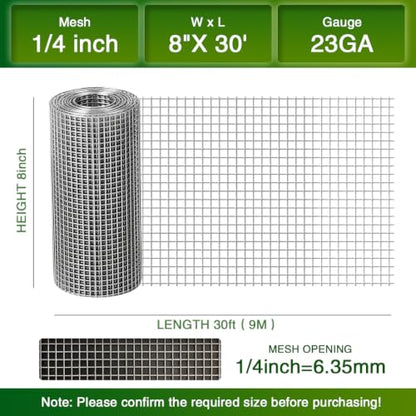 Chicken Wire Fence,Hardware Cloth 1/4 Inch 8inx30ft (23 GA) - color: 1/4inch, size: 8in x 30ft