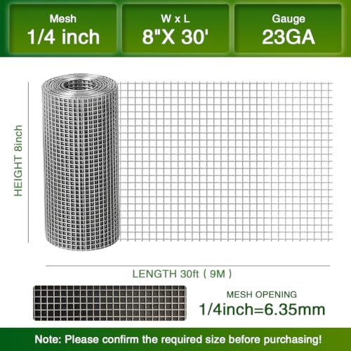 Chicken Wire Fence,Hardware Cloth 1/4 Inch 8inx30ft (23 GA) - color: 1/4inch, size: 8in x 30ft