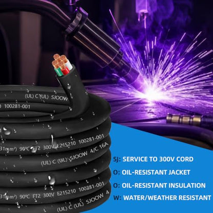 50ft 16/4 Wire SJOOW Portable Power Cable,16 Gauge 4 Conductor SJOOW Cord - size: 50 FT, style: 16AWG(4-Conductor)