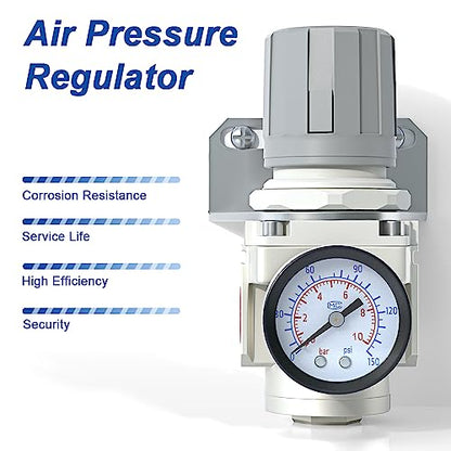 AIRZOE 3/8" NPT Air Pressure Regulator,Compressed Air System,Mini Air Regulator AR3000-03,0-150 PSI Gauge - size: 3/8" NPT