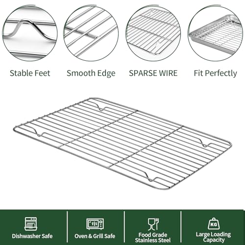 Small Baking Sheet with Cooling Rack Set [2 Baking Pans + 2 Wire Racks], CEKEE Stainless Steel Cookie Sheets for Baking, Heavy Duty & Dishwasher Safe Baking Sheets for Oven, Size 9 x 7 x 1 Inch - size: 9 inch