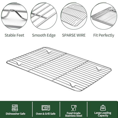Small Baking Sheet with Cooling Rack Set [2 Baking Pans + 2 Wire Racks], CEKEE Stainless Steel Cookie Sheets for Baking, Heavy Duty & Dishwasher Safe Baking Sheets for Oven, Size 9 x 7 x 1 Inch - size: 9 inch