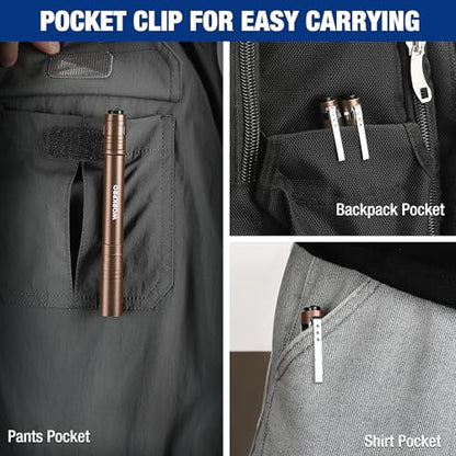 WORKPRO LED Pen Light, Aluminum Pen Flashlight, Pocket Flashlight with Clip - color: Brown