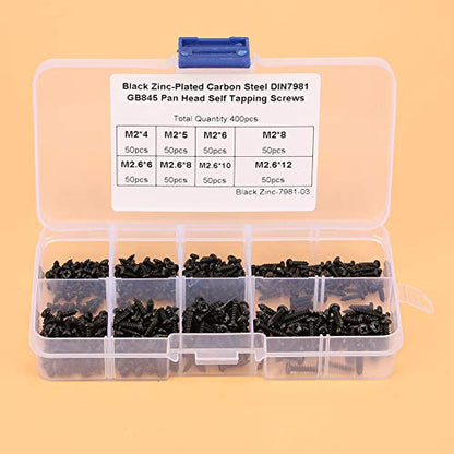Gazaar Thread Forming Screws for Plastic, 400pcs Assortment Kit, M2 M2.6 Pan Self Tapping Screws, Stainless Steel, Cross Head, Hardware