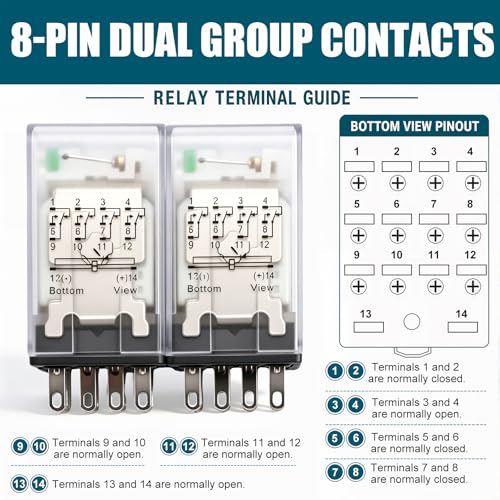 mxuteuk 2pcs HH54P AC 110V/120V Coil 14 Pin 3A 4PDT LED Indicator Electromagnetic Power Relay, with Base, with DIN Rail Slotted Aluminum - color: Black-14Pin-3A&Base, size: AC 110V