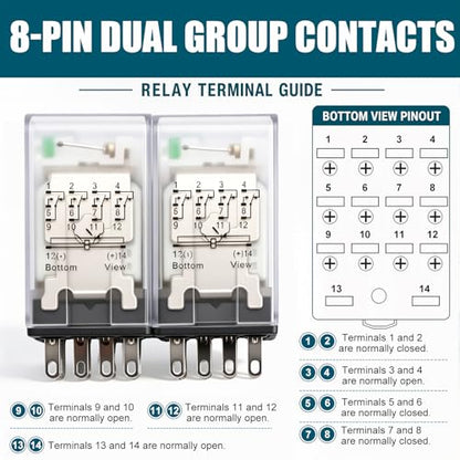 mxuteuk 2pcs HH54P AC 110V/120V Coil 14 Pin 3A 4PDT LED Indicator Electromagnetic Power Relay, with Base, with DIN Rail Slotted Aluminum - color: Black-14Pin-3A&Base, size: AC 110V