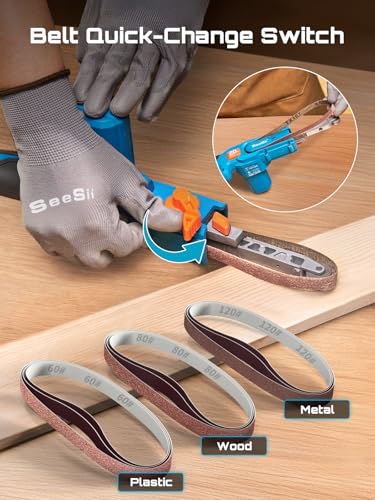 SEESII 1/2"x18" Mini Cordless Belt Sander 6-Speed 1700FT/Min 2×2Ah Battery - size: Classic Kit