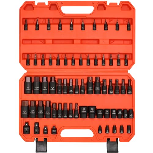 HORUSDY 66-Piece Allen Socket Set, Torx Bit & Female External Star Sockets | Durable S2 Steel SAE & Metric Kit for Automotive, Motorcycle & Home Repair | T8-T70, E4-E24 with 4 Impact Adapters - color: 66 Pcs Orange