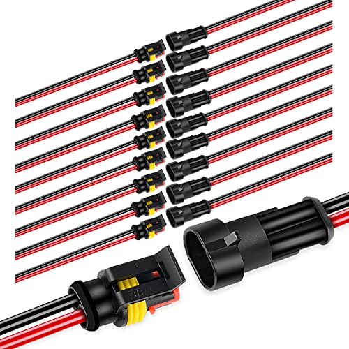 Nilight - 50020R 2Pin Way 16AWG Waterproof Wire 1.5mm Series Terminal Connector-10 Pack,2 Years Warranty - size: 2Pin Wire Harness 10Sets