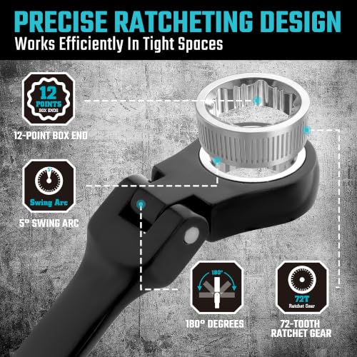 DURATECH Extra Long Flex-Head Ratcheting Wrench Set, 6-Piece, Metric - size: 8-19mm, Black