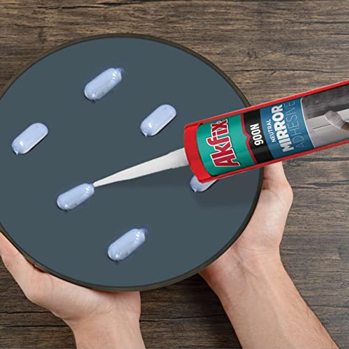 Akfix 900N Clear 100% Silicone Adhesive for Mirror (1x10.5 fl.oz.) - Solvent-Free Mirror Adhesive, Low Odor, Non-Corrosive, Durable, Fast Curing, Non-sag, Flexible Silicone Caulk | Clear, 1 Pack - size: 1 Pack, style: Mirror Adhesive-Clear