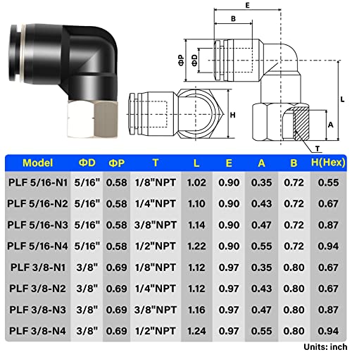 TAILONZ PNEUMATIC Female Elbow 5/16 Inch Tube OD x 1/8 Inch NPT Thread 90 Push to Connect Fittings PLF-5/16-N1 (Pack of 10) - size: 5/16''OD 1/8''FNPT