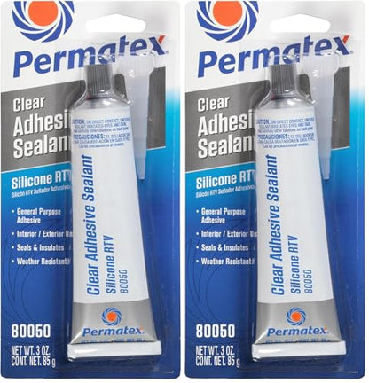 Permatex 80050 Clear RTV Silicone Adhesive Sealant, 3 oz (Pack of 2) - size: Pack of 2