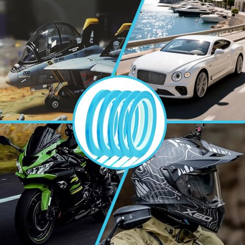 BENECREAT 5 Rolls 5 Styles Fine Line Tape, High-Temp PVC Fine Line Fineline Masking Tape, Automotive Paint for Curves Cyan, 1/13, 1/8, 5/32, 1/5, 1/4 Inch - color: Cyan