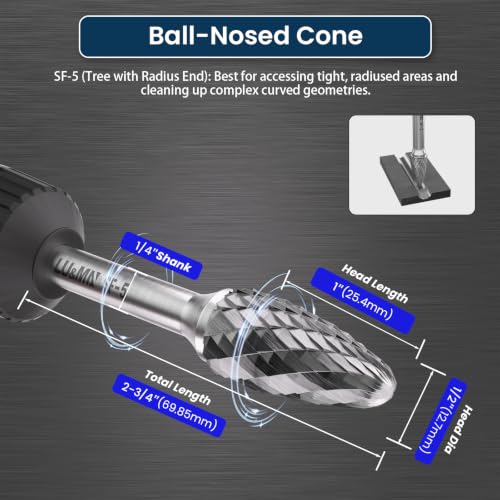 LU&MN SF-5 Tungsten Carbide Burr, 1/2" Head 1/4" Shank, 3 Pcs - style: SF-5,3PCS