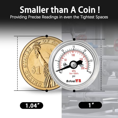 Mini1 Inch Pressure Gauge, 0-30 Psi Air Gauge, Lead-Free.Stainless Steel Case, 1/8" NPT Back Mount, Pressure Gauge for Water Air Pressure Test - size: 0-30 PSI, style: Back Mount