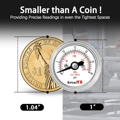 Mini1 Inch Pressure Gauge, 0-30 Psi Air Gauge, Lead-Free.Stainless Steel Case, 1/8" NPT Back Mount, Pressure Gauge for Water Air Pressure Test - size: 0-30 PSI, style: Back Mount