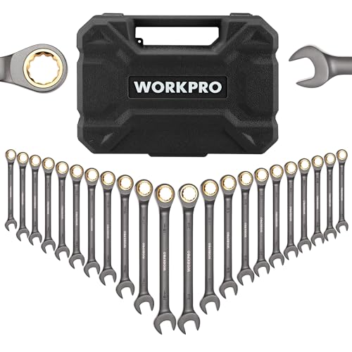WORKPRO 22 PCS Ratchet Combination Wrench Set with Tool Box, Nickel Plating - style: Regular & Nickel Plating