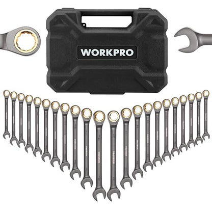 WORKPRO 22 PCS Ratchet Combination Wrench Set with Tool Box, Nickel Plating - style: Regular & Nickel Plating