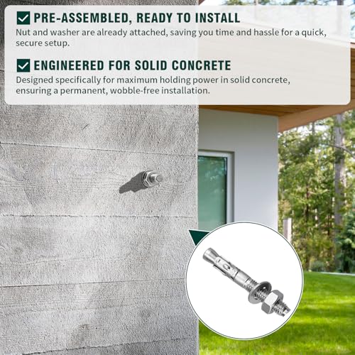 10-Pack M10-1.5 x 100 Wedge Anchors, Stainless Steel 304 (18/8), Concrete Anchor for Heavy-Duty Projects - size: M10-1.5 x 100