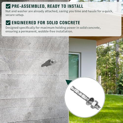 12-Pack M6-1.0 x 70 Wedge Anchors, Stainless Steel 304 (18/8), Concrete Anchor for Heavy-Duty Projects - size: M6-1.0 x 70