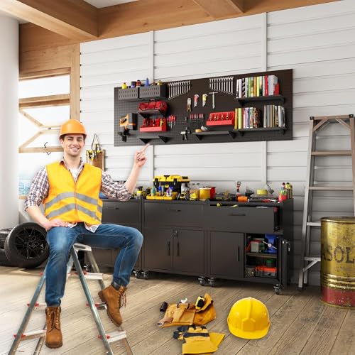 Metal Garage Storage Cabinet with Wheels, 35" H Large Capacity Rolling Tool Chest for Workshop, Garage, Cabinetry, 1 Drawer & 2 Locking Doors, Black - size: 35.4H*18.11D*30.31W