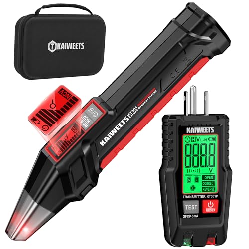 KAIWEETS Circuit Breaker Finder with LCD Display, GFCI Outlet Tester, Electrical Circuit Tracer Tool with NCV Test & Flashlight, Includes Carrying Case - KT301