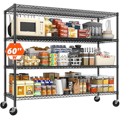 REIBII 60" W ×24" D×65.3" H, 4 Tier Wire Shelving 2878LBS Heavy Duty Steel Storage Rack Shelving Adjustable Shelves for Warehouses, Garages, Kitchens, and Commercial Spaces/Premium Wheels 2 Pack - size: 2 Set-60''W X 24'' D X 65.3'' H