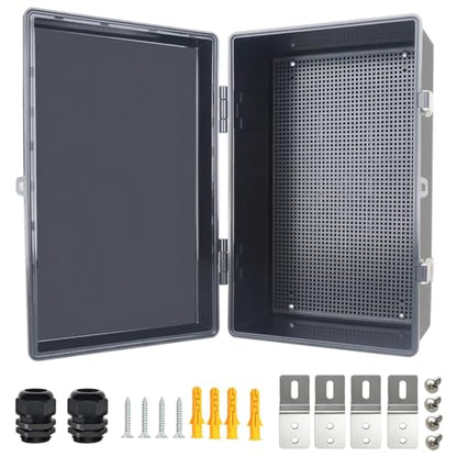 Electrical Junction Box, IP67 Waterproof Outdoor Box ABS Plastic Enclosure with Stainless Steel Latches & Brackets, Hinge Black Cover Project Box with Mounting Plate 15.7"x9.8"x6.7" - color: Black, size: 15.7"x9.8"x6.7"