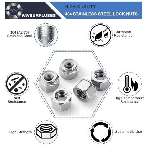 1/2-13 Nylon Insert Lock Nuts 21 Pack, 304 Stainless Steel Hardware Nuts - size: 1/2"-13 (21 Pcs)