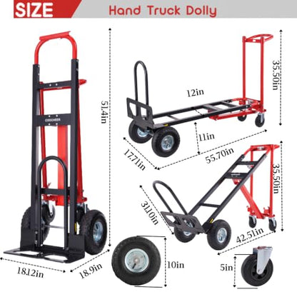 4-in-1 Convertible Hand Truck Dolly, 1000 LBS Heavy Duty Steel Moving Cart, Multi-Position Folding Utility Cart for Warehouse, Industrial and Home Moving, Red - color: Red-1