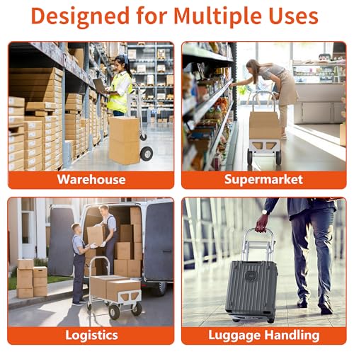 800 LBS Dolly Cart with Wheels, 2 in 1 Folding Hand Truck, Stainless Steel Heavy Duty Industrial Convertible Hand Cart, Utility Collapsible Hand Truck Dolly for Warehouse, Home, Office, Etc - color: Silver-1