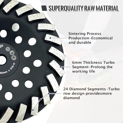 5/8"-11 Threaded Arbor Grinder Wheels 7 inch Concrete Diamond Grinding Disc - style: 7 Inch 5/8"-11 Threaded